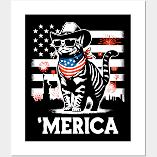 USA Flag Cat 4th of July Funny Patriotic Posters and Art